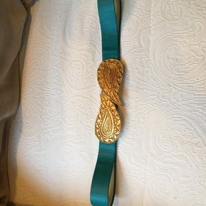🌺 Vintage Teal leather belt removable gold buckle